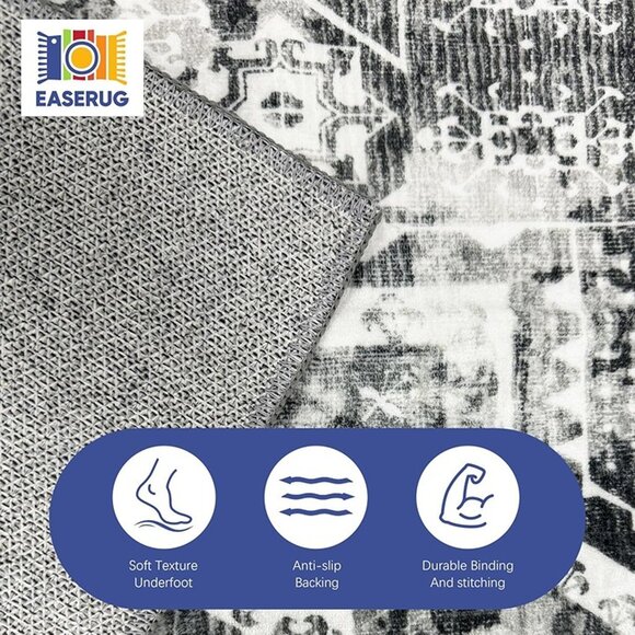 NEW Machine Washable Rug 5' x 7' Vintage Design Area Rugs with Non Slip Rugs - Picture 5 of 9